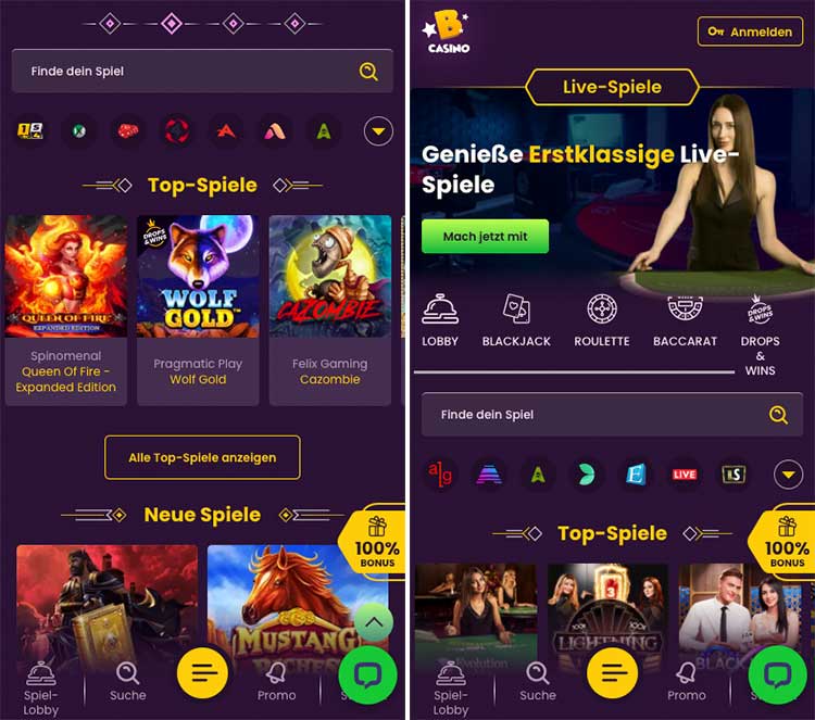 Bizzo Casino mobile Ansicht