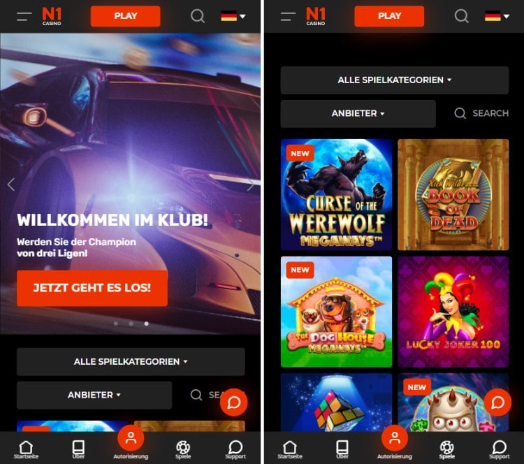 N1 Casino mobile Ansicht