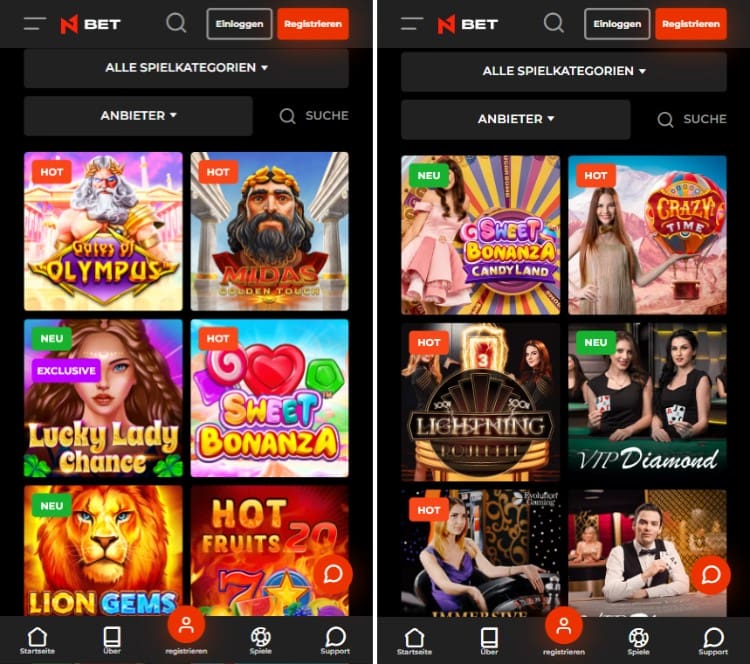 N1Bet Casino mobile Ansicht