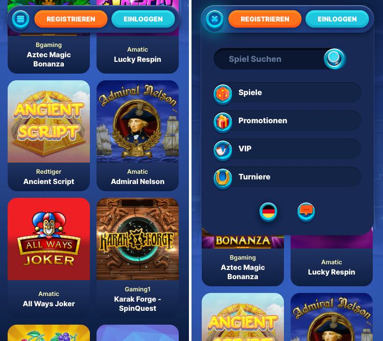 Slotwolf Casino mobile Ansicht